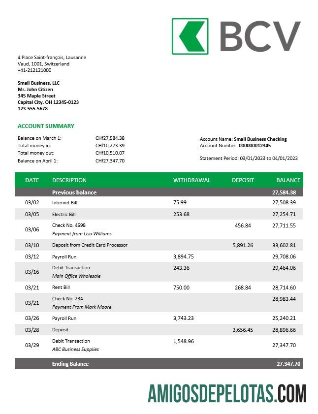 Modelo Word e PDF do Extrato de Conta da Empresa do Banco Realista BCV